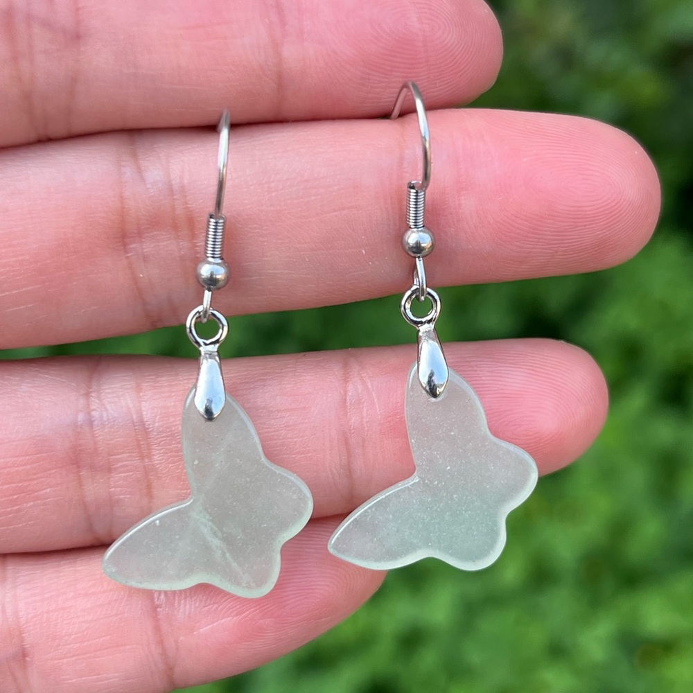 Silver plated green aventurine‎ earrings